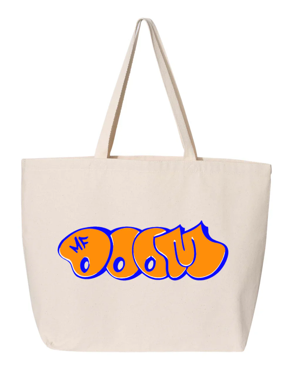 MF Doom Jumbo Tote Bag - Orange Tag on White Tote