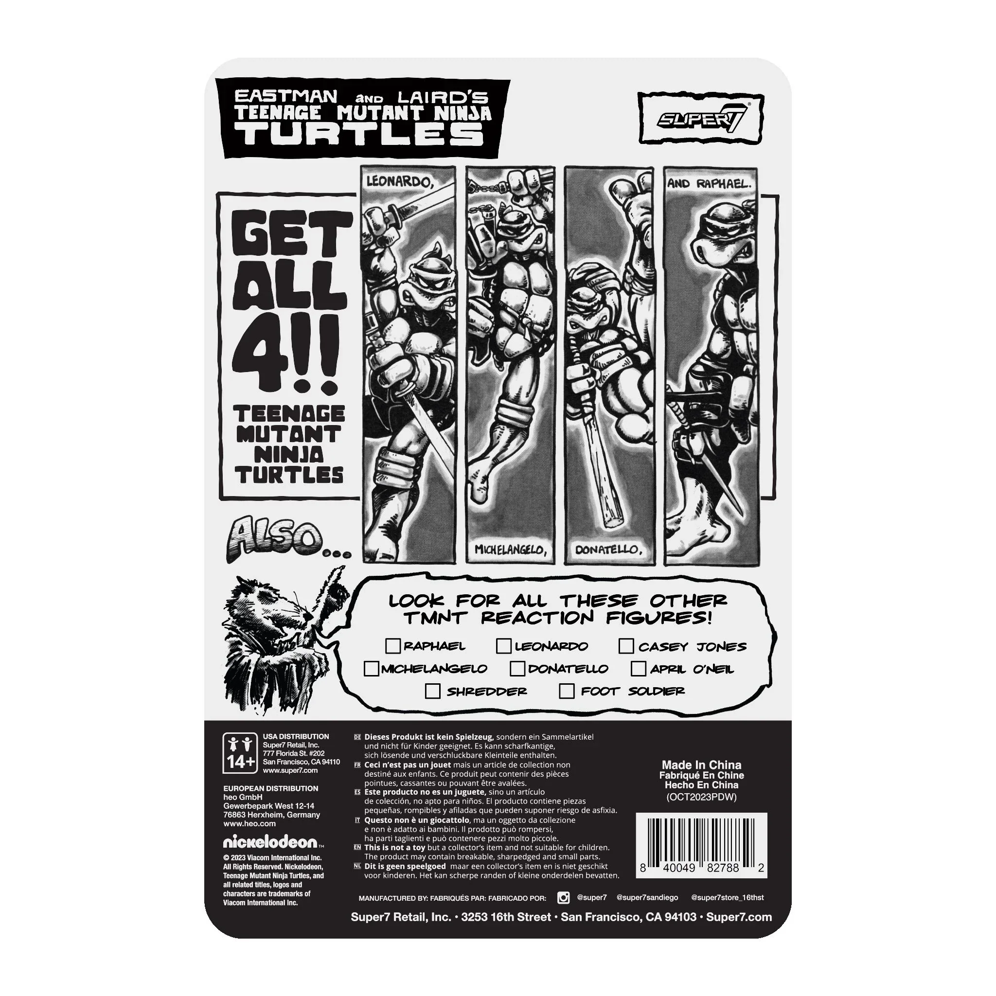 Teenage Mutant Ninja Turtles ReAction Figures Wave 9 Michelangelo (Comic Greyscale) - Image 3